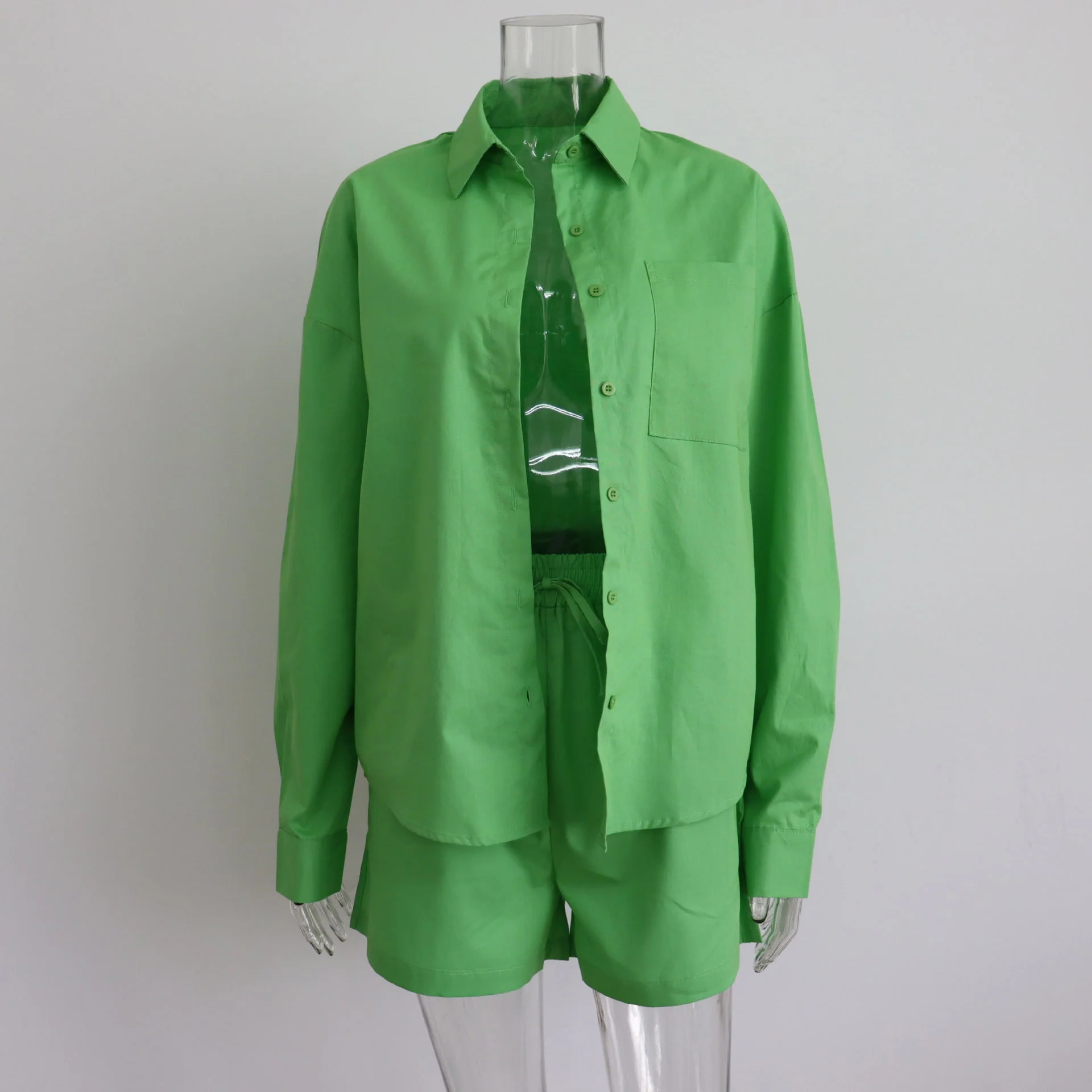 Long Sleeve Button Down Shirt & Drawstring Short Set - Image 4