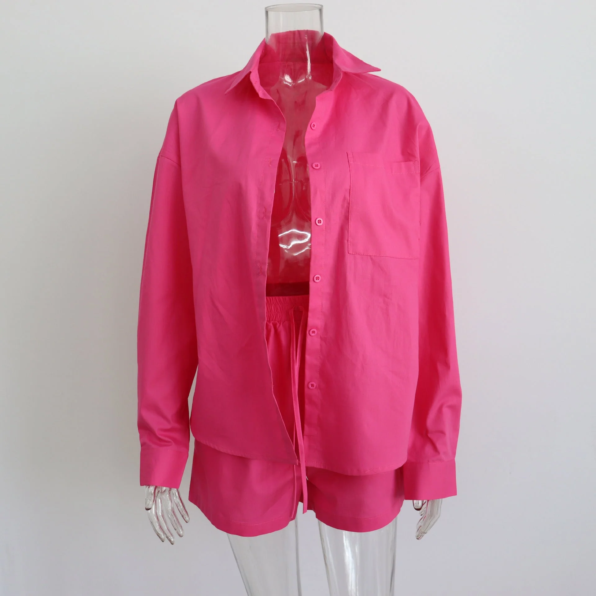 Long Sleeve Button Down Shirt & Drawstring Short Set - Image 5