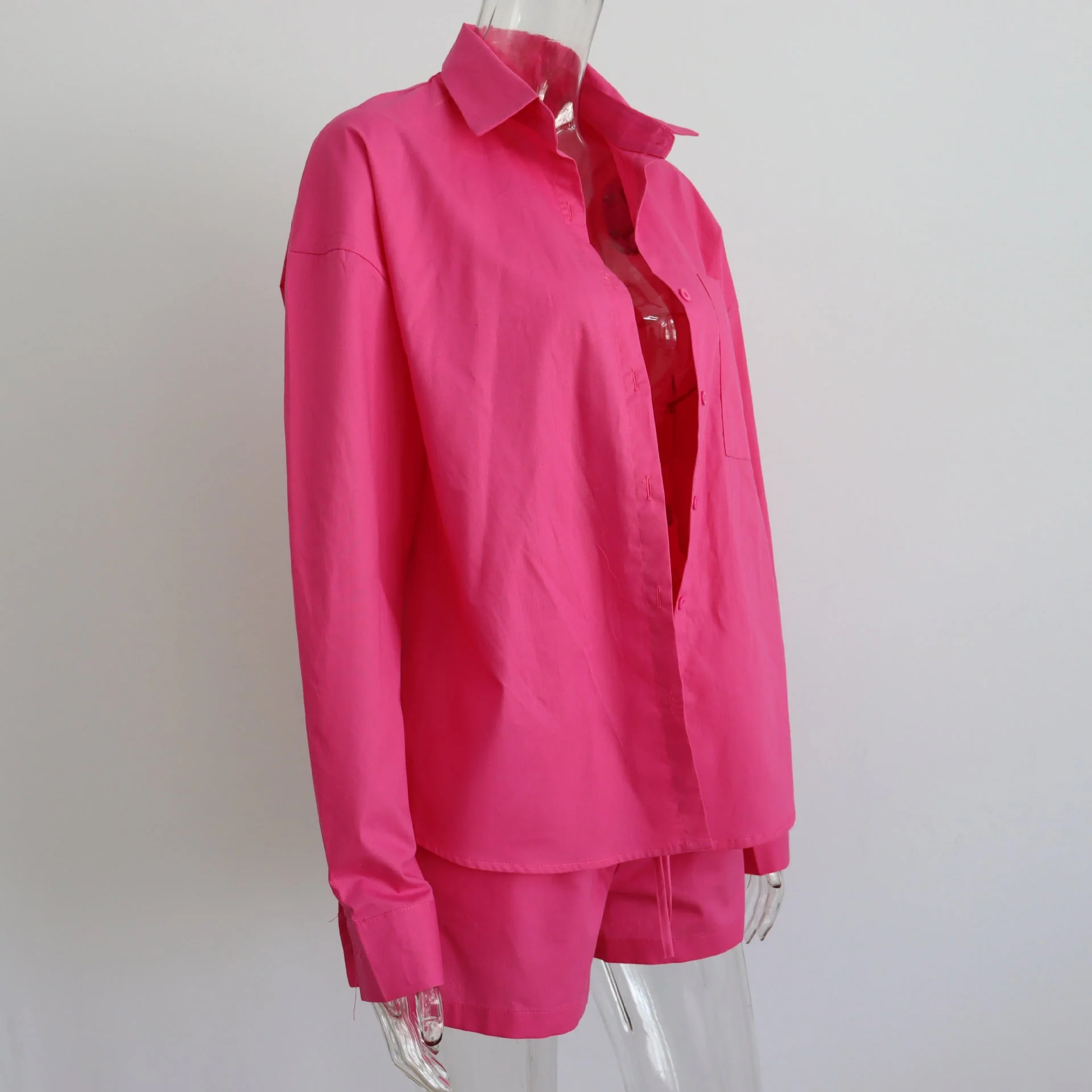 Long Sleeve Button Down Shirt & Drawstring Short Set - Image 6
