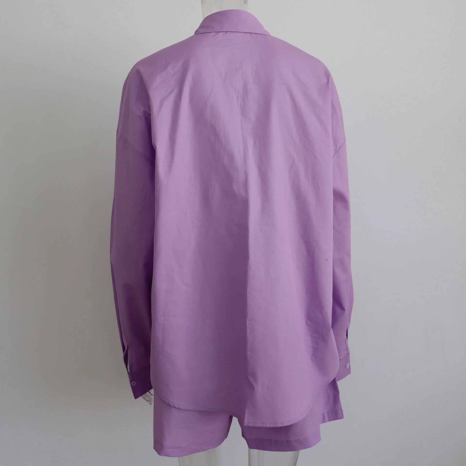 Long Sleeve Button Down Shirt & Drawstring Short Set - Image 9