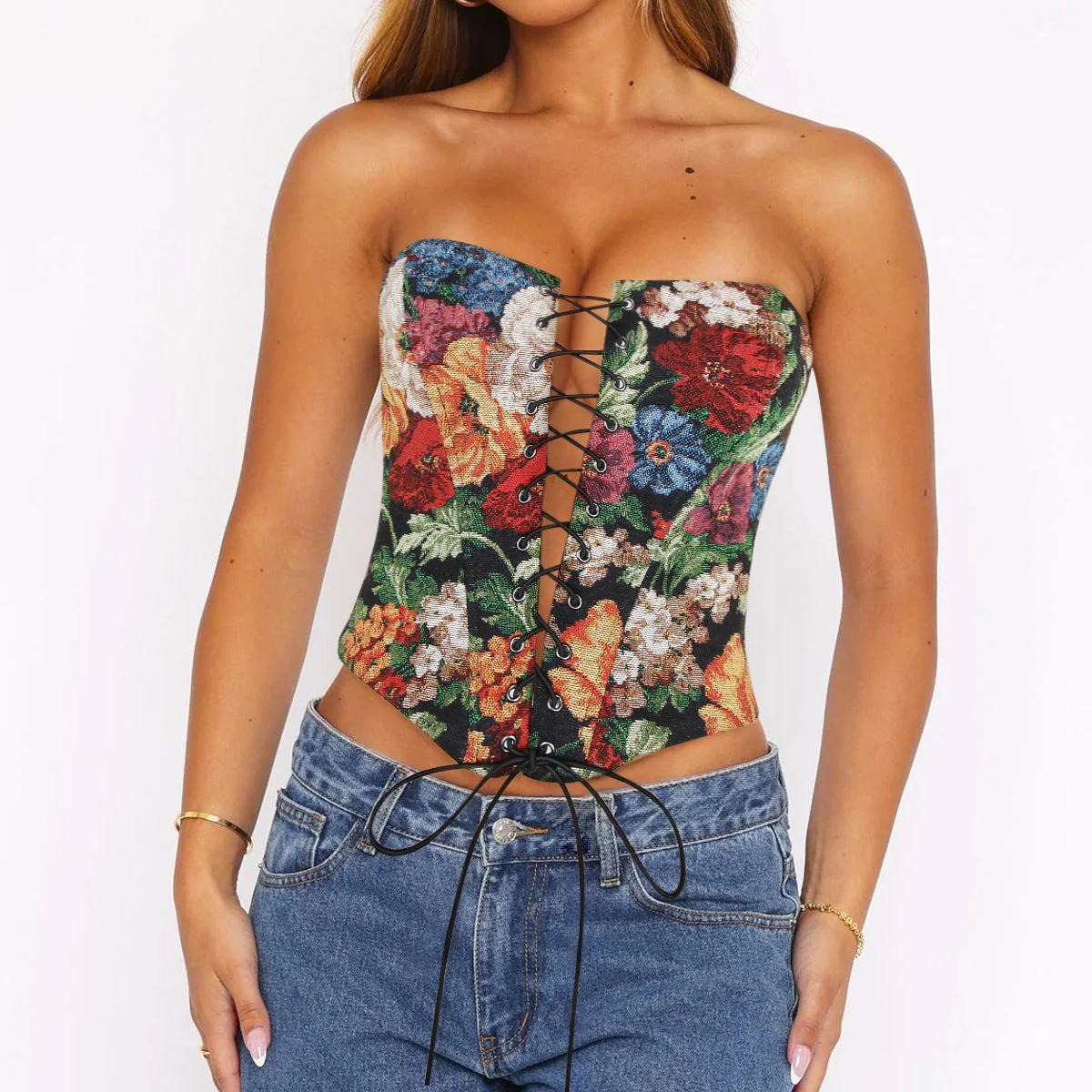 Printed Herringbone Bra Vest Tube Top - Image 2