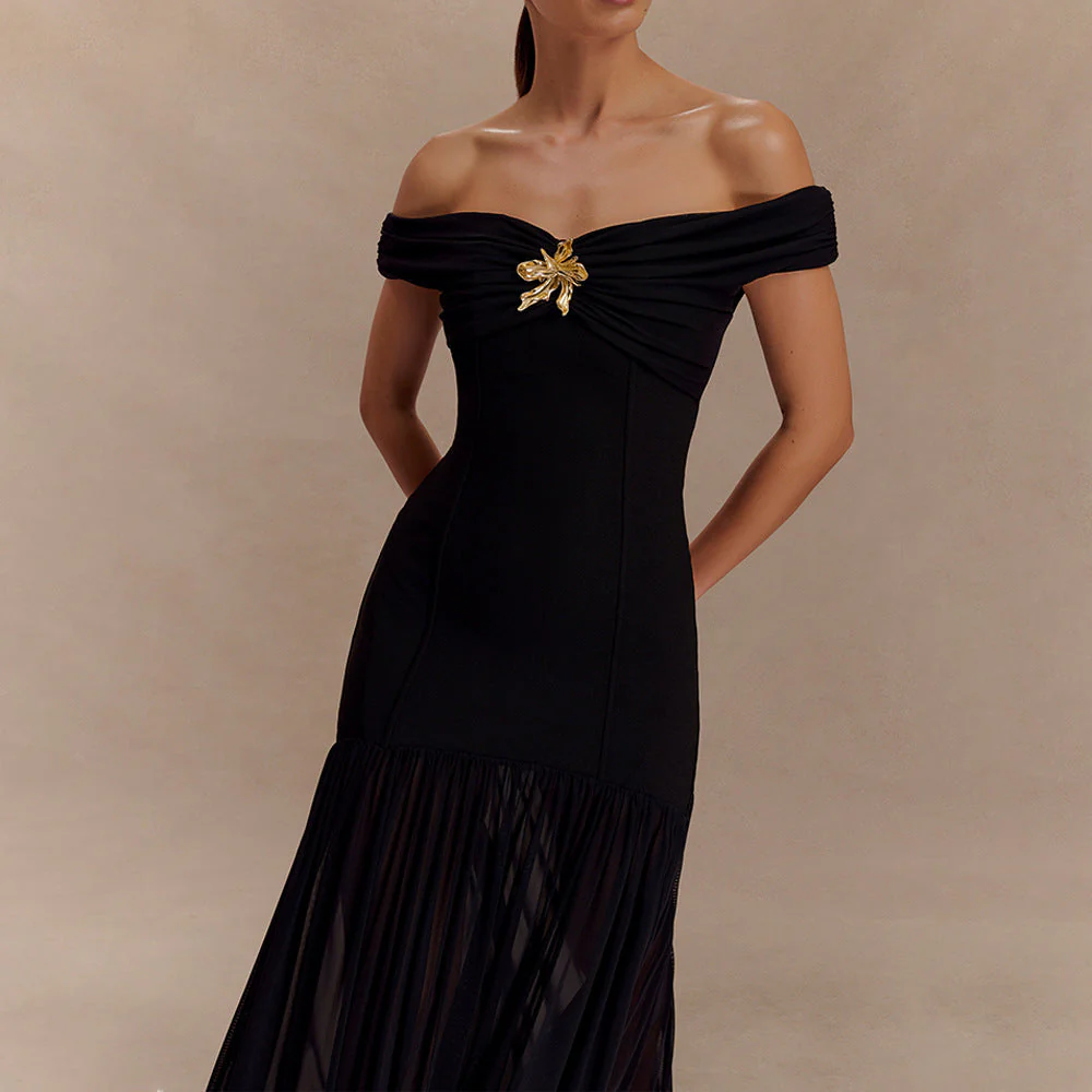 Backless Mesh Panel Midi Dress - Image 7
