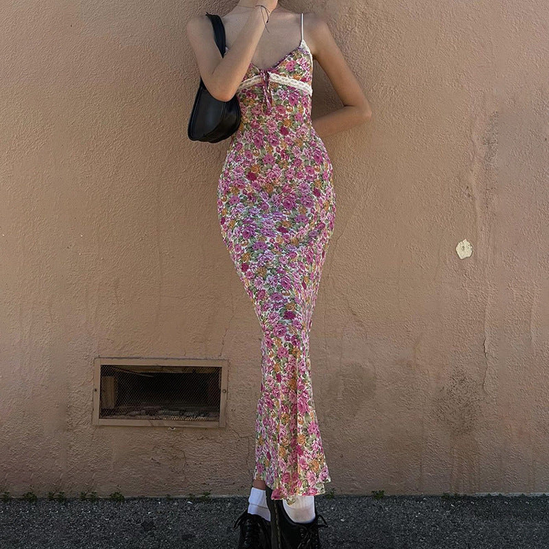 Floral Suspender Lace Long Dress - Image 2