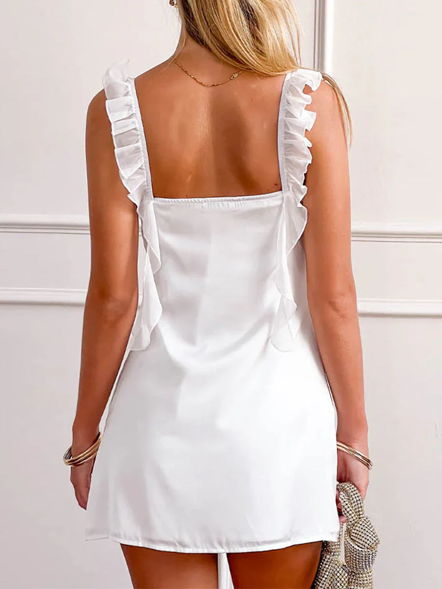 Chiffon Lace V-Neck Petite Dress Short - Image 9