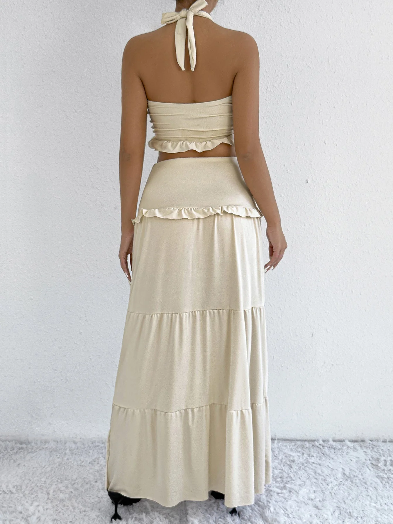Halter Neck Two Piece Low Waist Hem Hip Long Skirt - Image 7