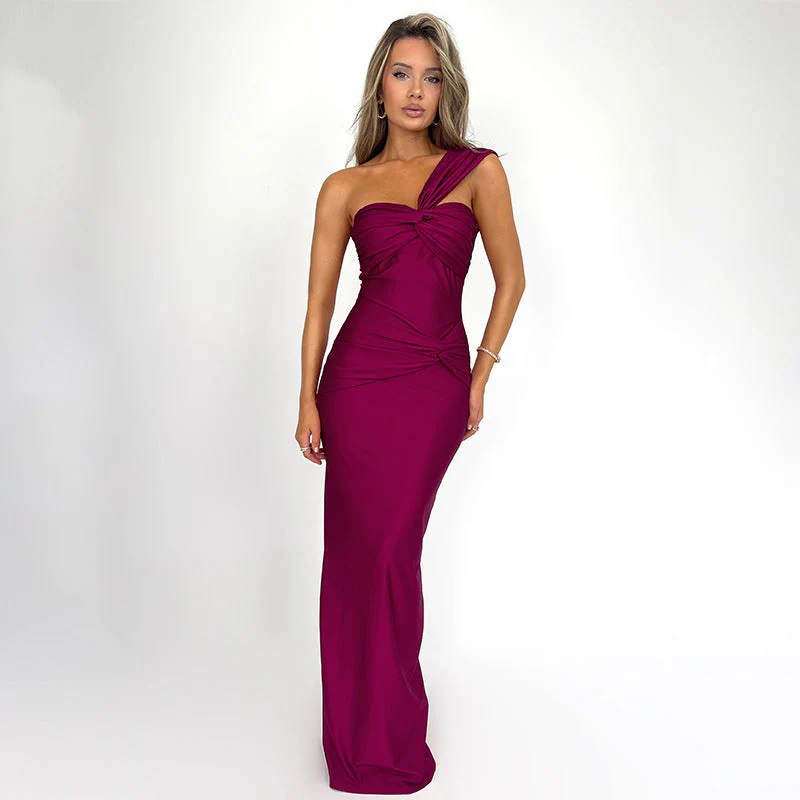 Dress Tube Top Solid Color Patchwork Slim SFit Long Dress - Image 10