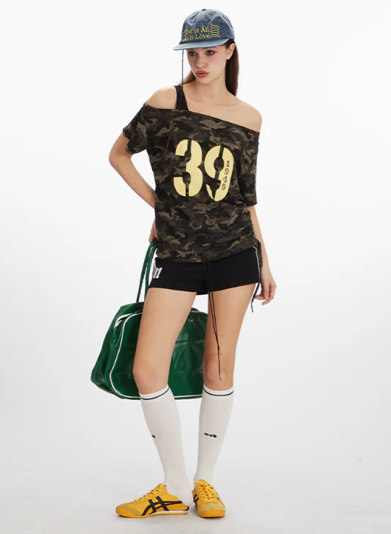 Camouflage Off-Shoulder Short-Sleeved - Image 2