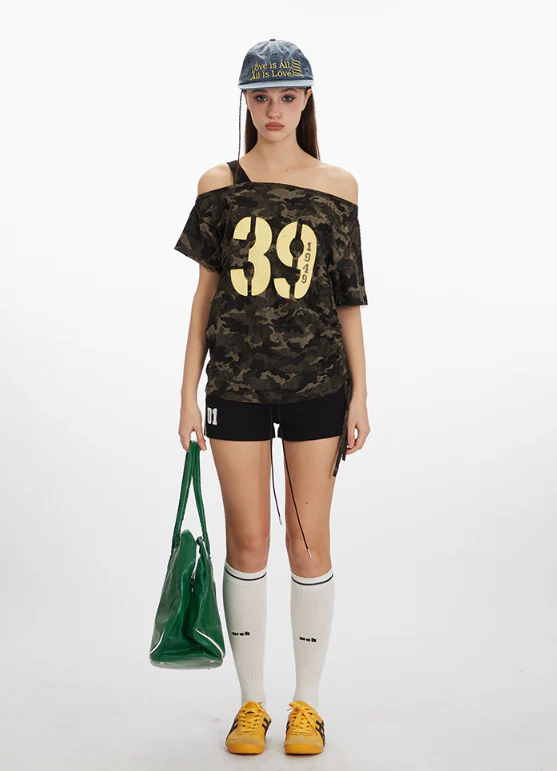 Camouflage Off-Shoulder Short-Sleeved - Image 3