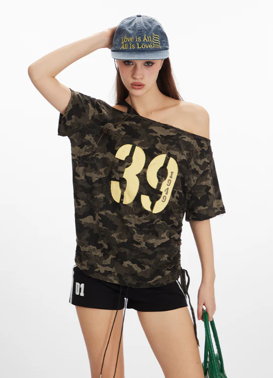 Camouflage Off-Shoulder Short-Sleeved - Image 4