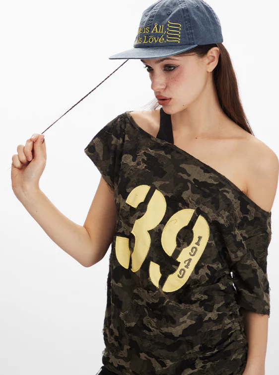 Camouflage Off-Shoulder Short-Sleeved - Image 7