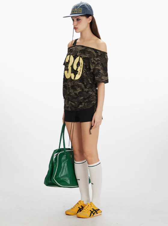 Camouflage Off-Shoulder Short-Sleeved - Image 8