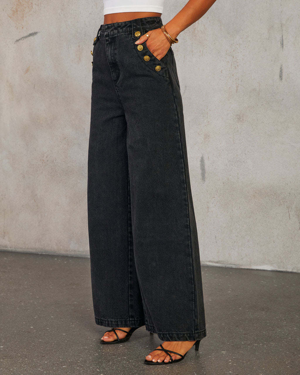 Button Sleeveless Vest Wide-Leg Jeans Set - Image 8