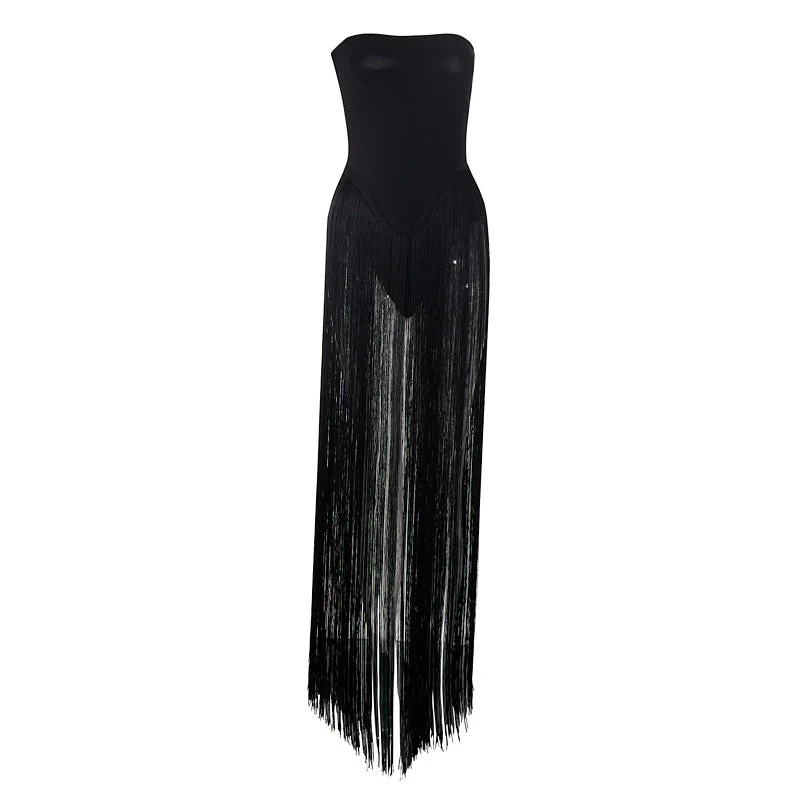 Strapless Fringe Black Dress - Image 21