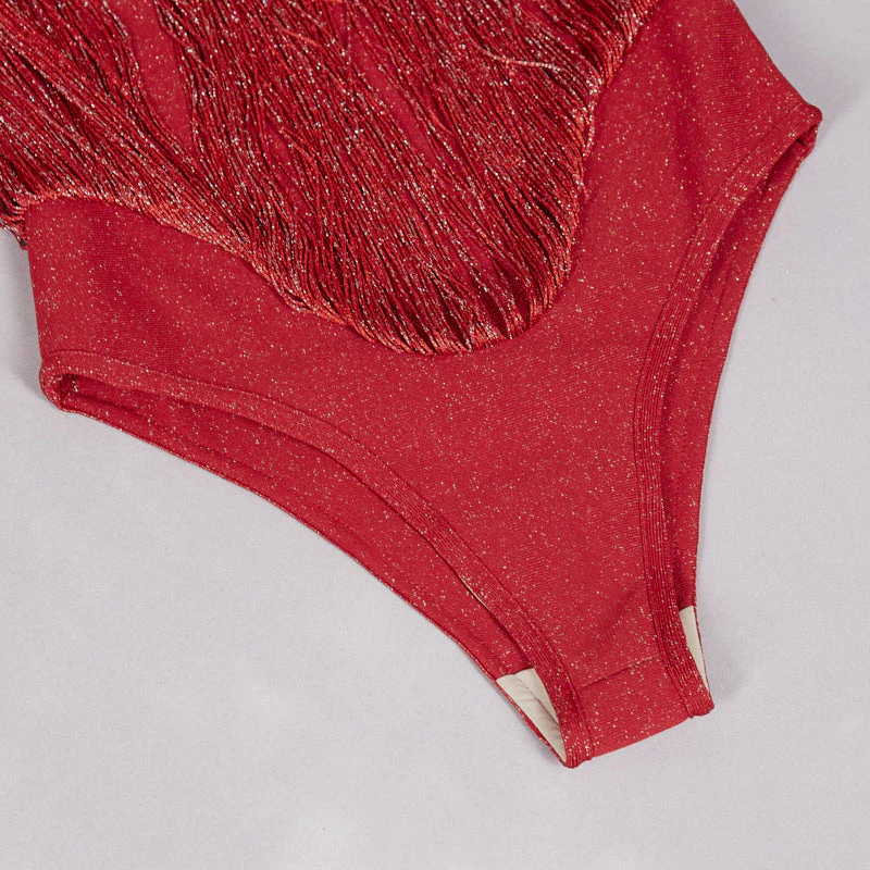 Strapless Fringe Red Dress - Image 10