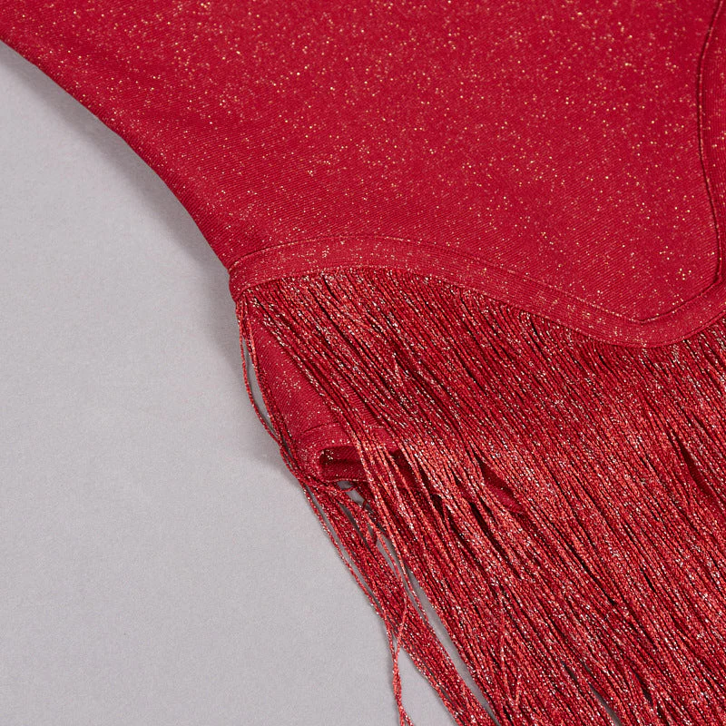 Strapless Fringe Red Dress - Image 13