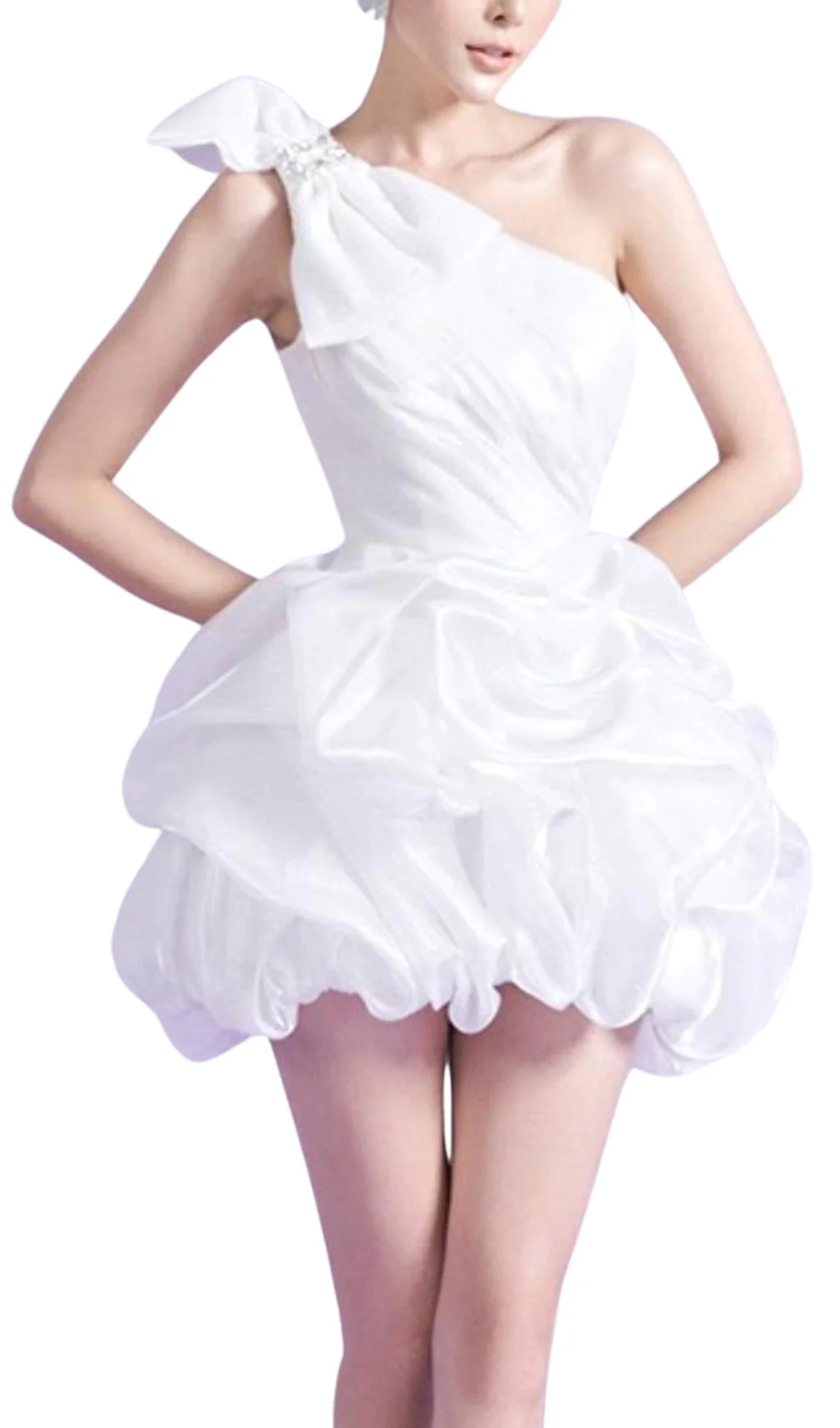 White One Shoulder Bowknot Mini Dress - Image 2