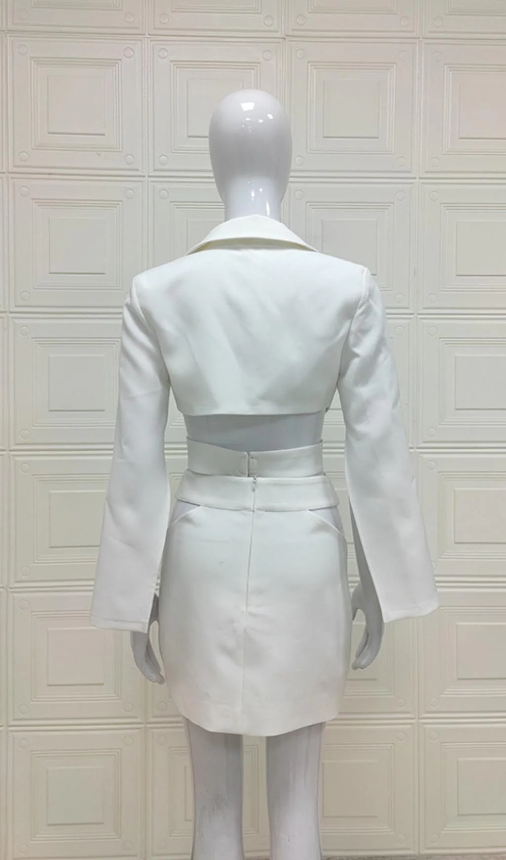 White Cutout Long Sleeve Blazer Dress - Image 7