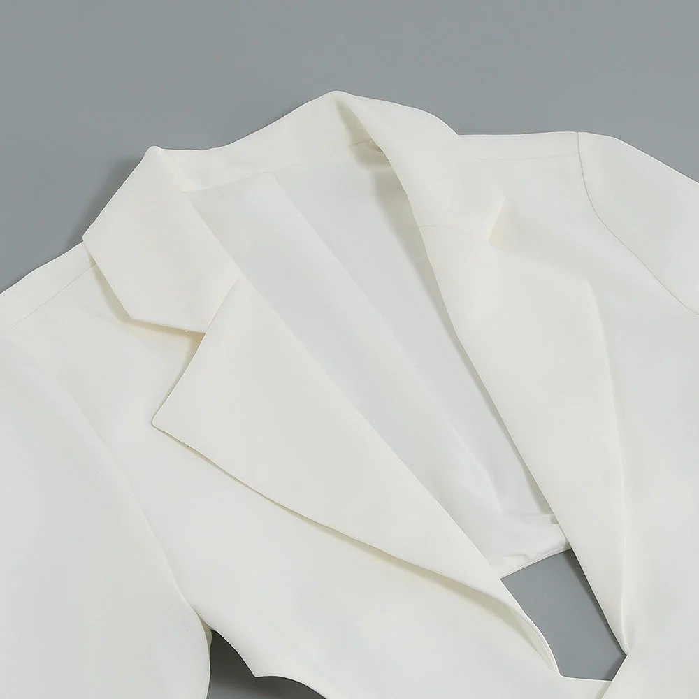 White Cutout Long Sleeve Blazer Dress - Image 8