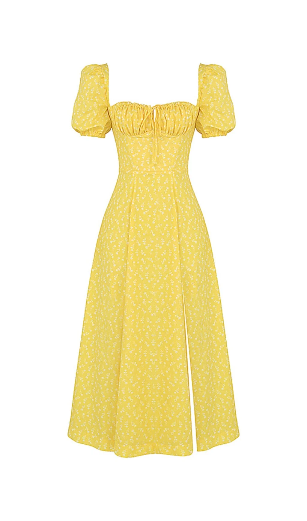 Vintage Floral Puff Sleeve Midi Dress in YelLow - Image 9