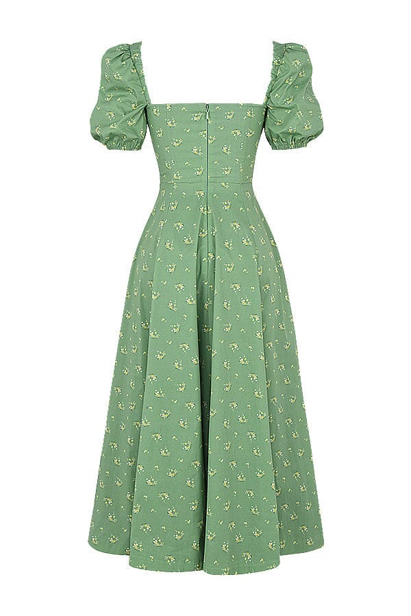 Vintage Floral Puff Sleeve Midi Dress in Green - Image 6