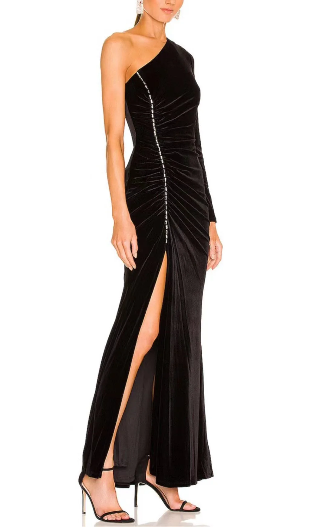 Velvet Diamond One Shoulder Split Maxi Dress in Black - Image 2