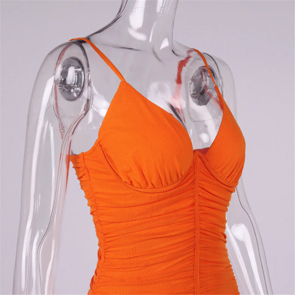 V Neck Mesh Skirt With Pleated StrapS - Image 11