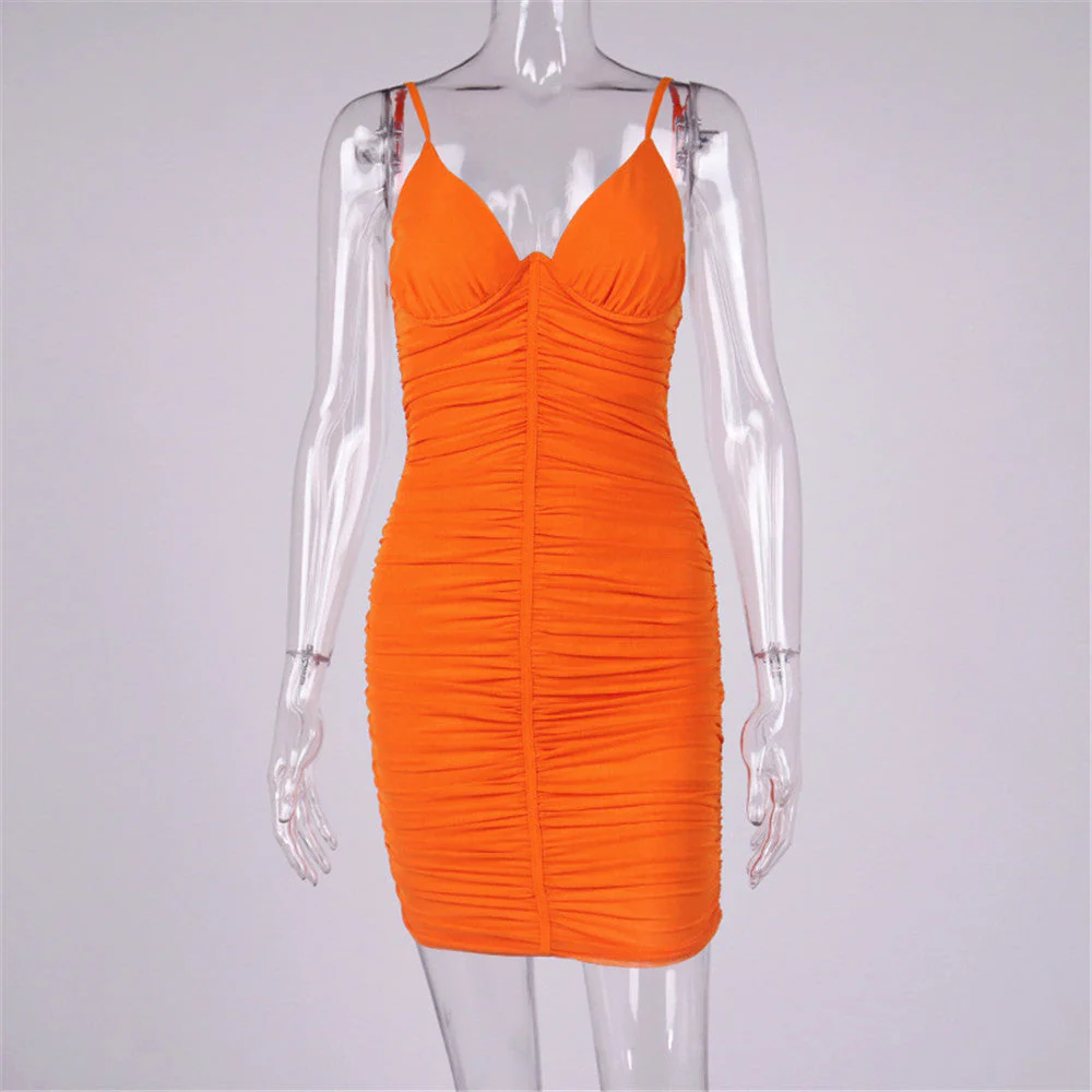 V Neck Mesh Skirt With Pleated StrapS - Image 8