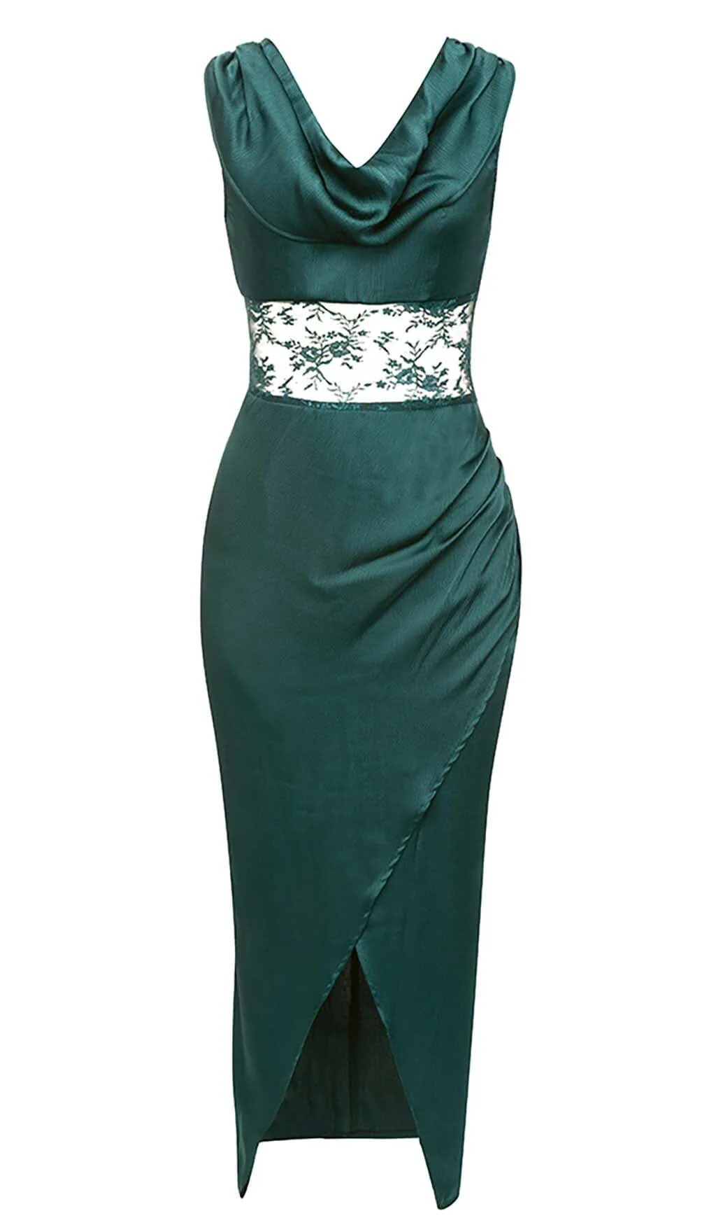Thigh Slit Lace Midi Dress in Turquoise - Image 3
