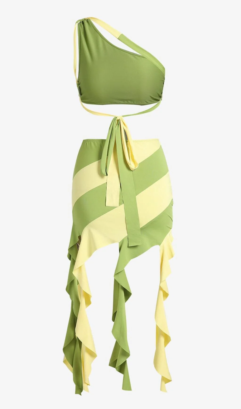 Tassel Irregular Two-Piece Dress in Moss Green - Image 3