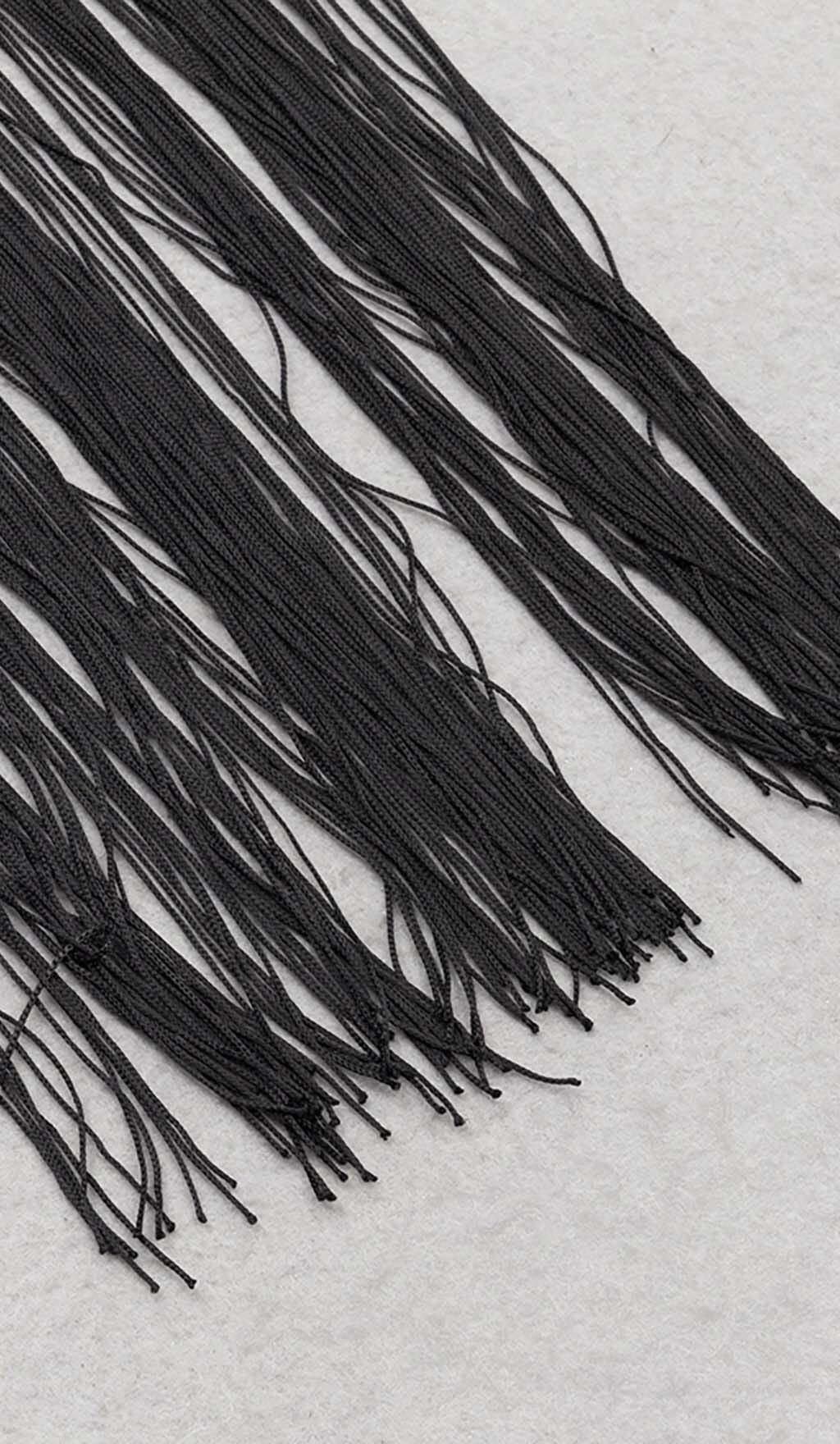 Tassel Halter Bandage Midi Dress in Black - Image 13