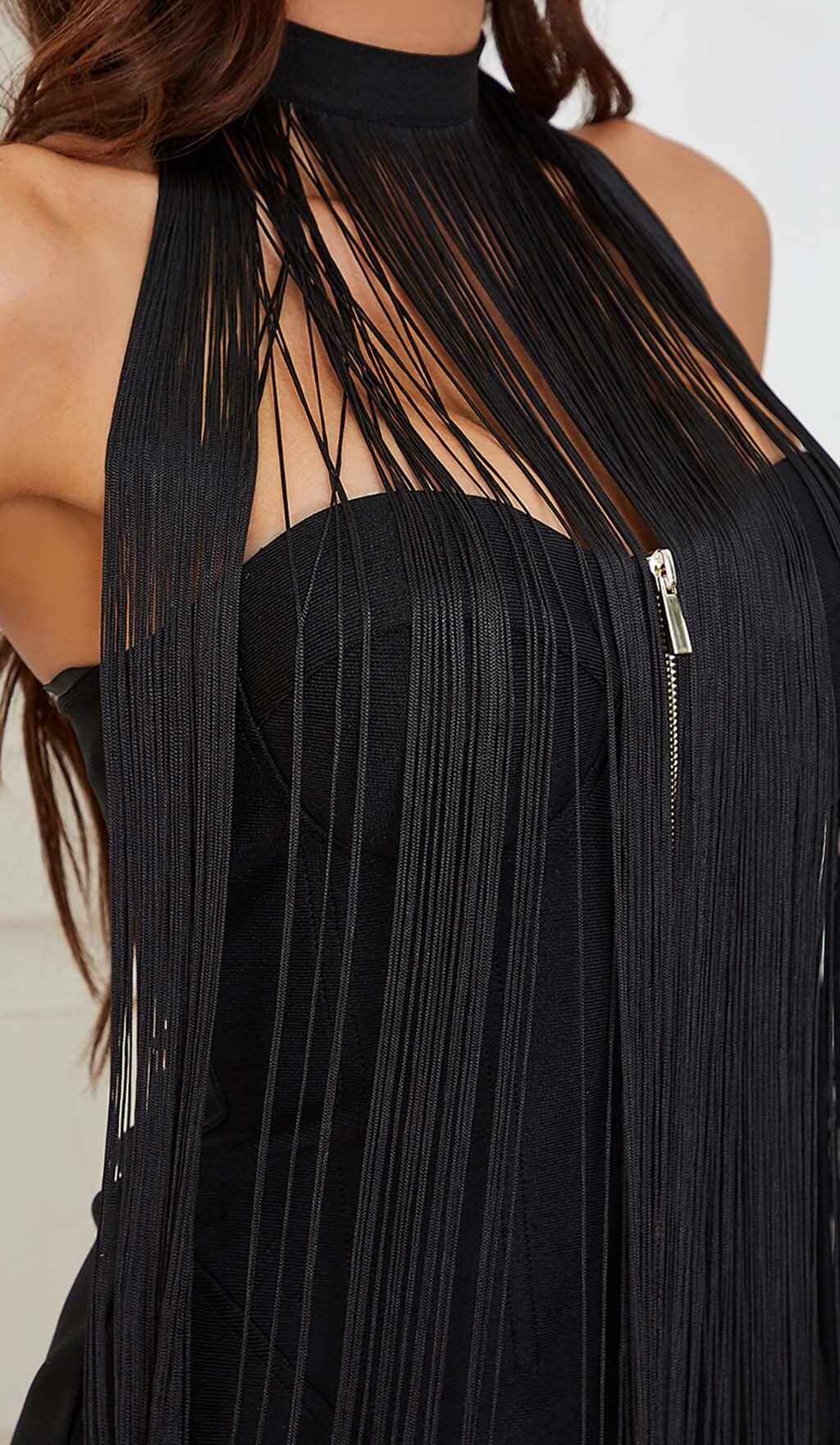 Tassel Halter Bandage Midi Dress in Black - Image 3