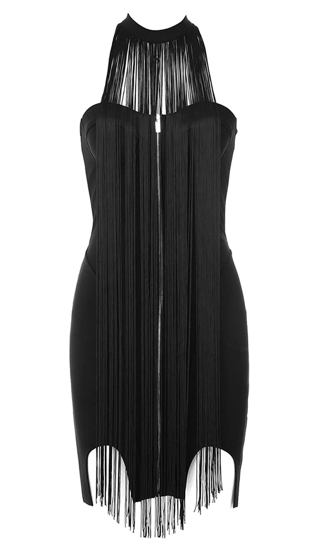 Tassel Halter Bandage Midi Dress in Black - Image 4
