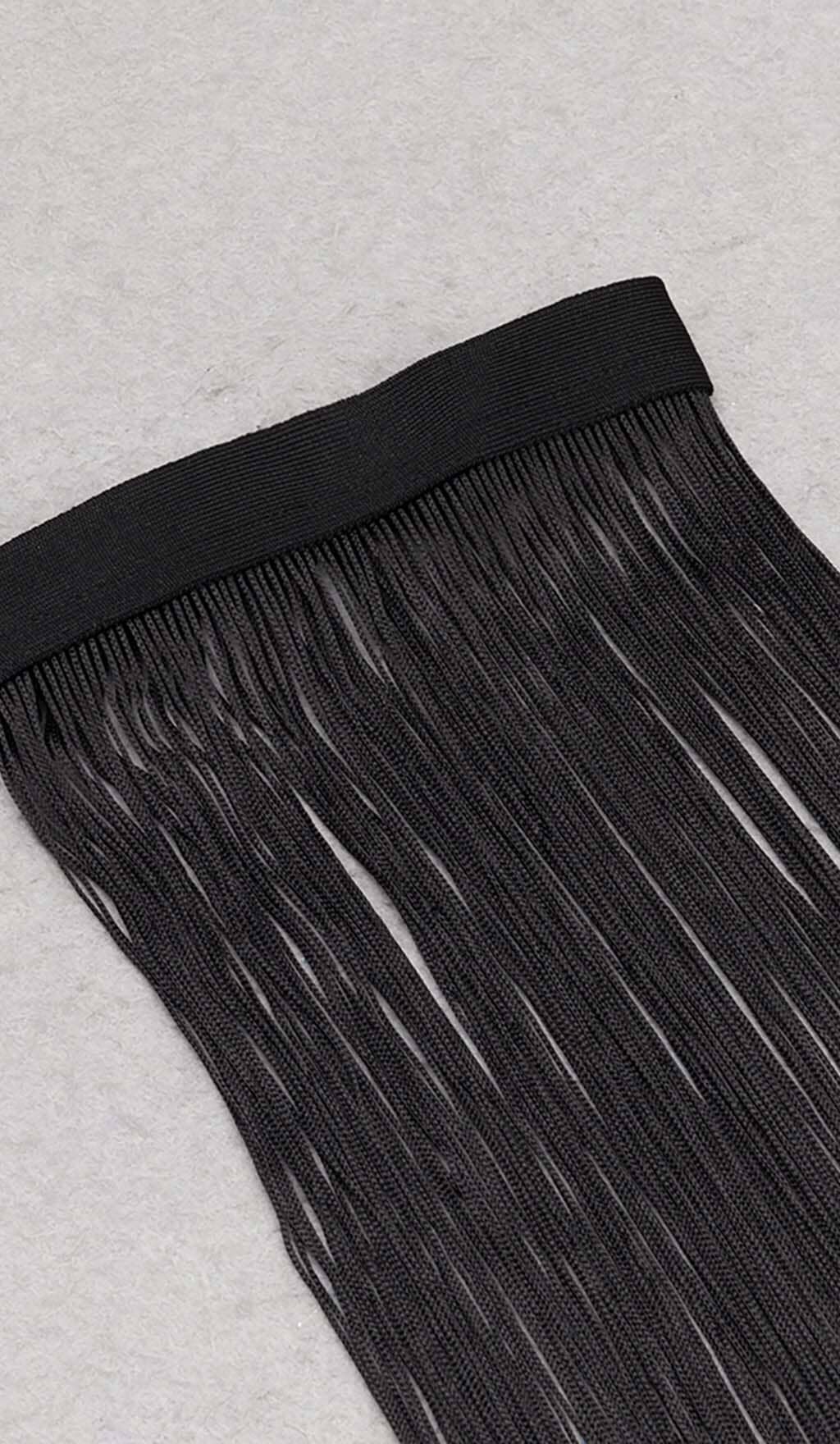 Tassel Halter Bandage Midi Dress in Black - Image 8