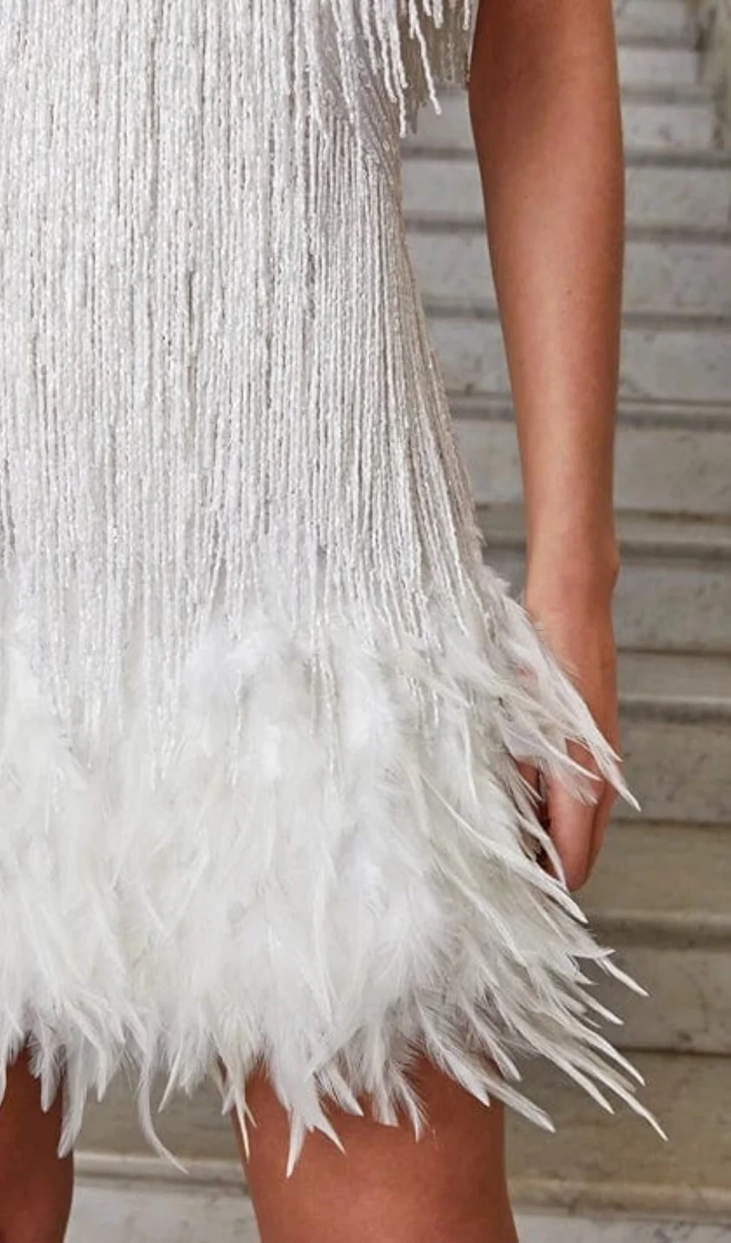 Tassel Feather Mini Dress in White - Image 13