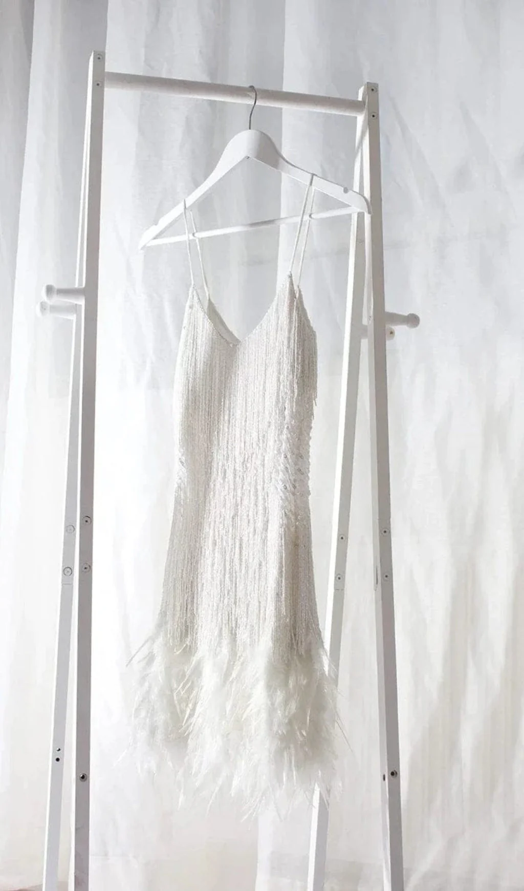 Tassel Feather Mini Dress in White - Image 14