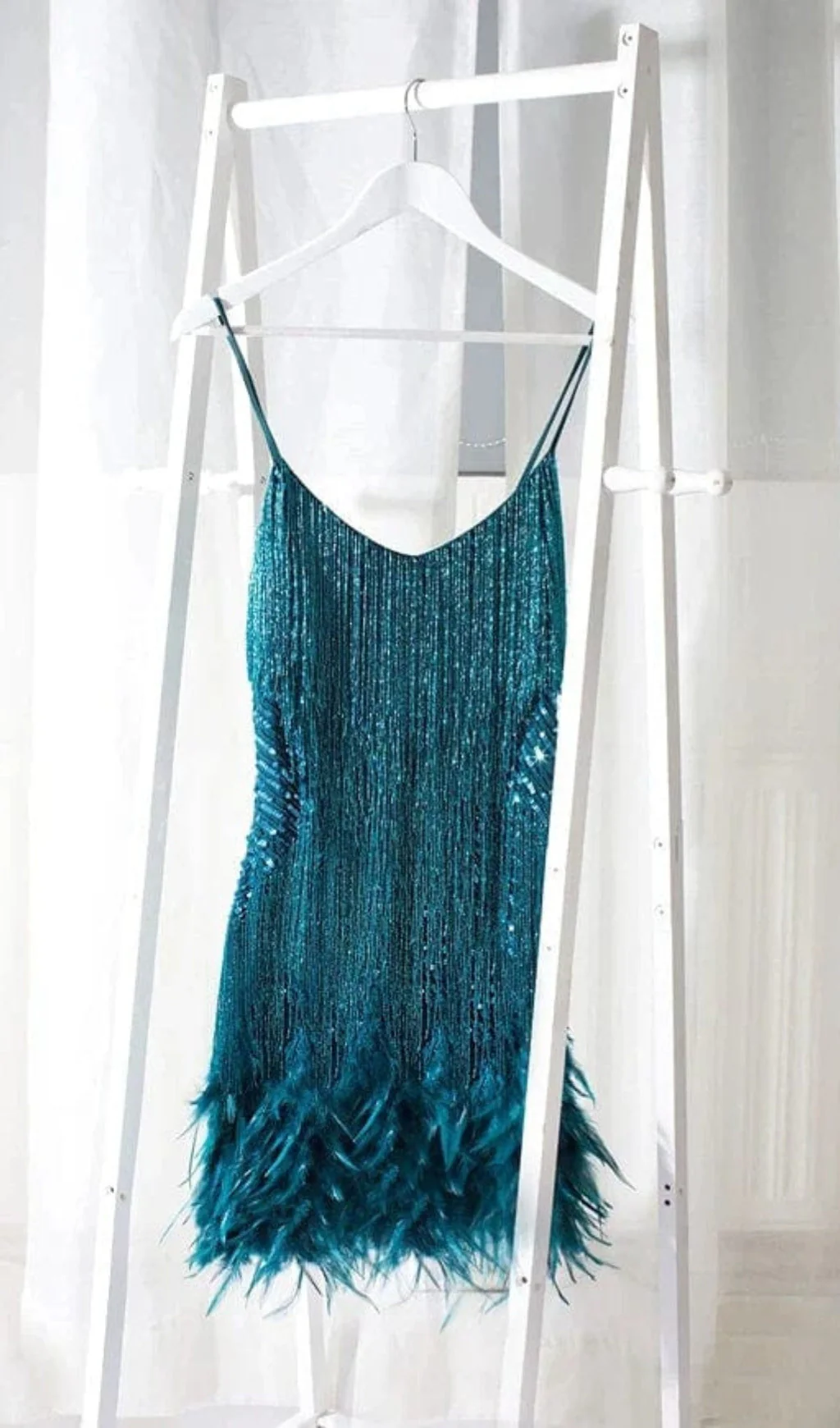 Tassel Feather Mini Dress in Dark Green - Image 14
