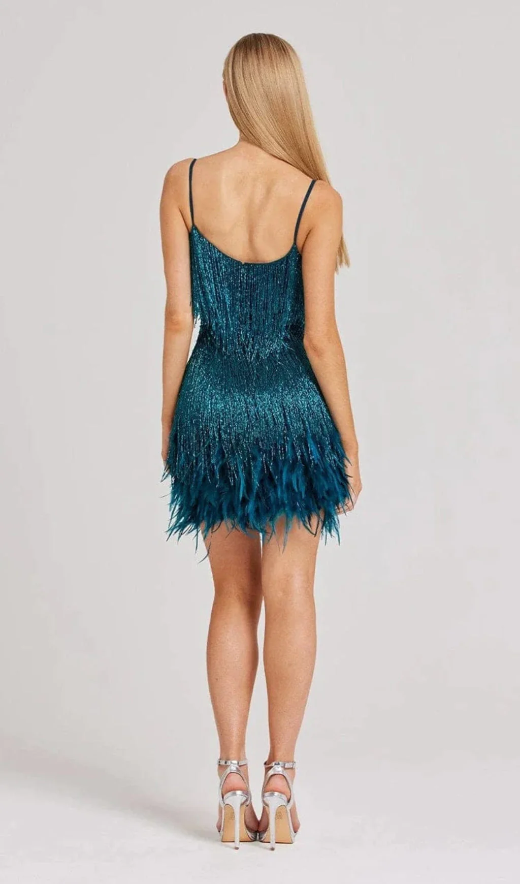 Tassel Feather Mini Dress in Dark Green - Image 6