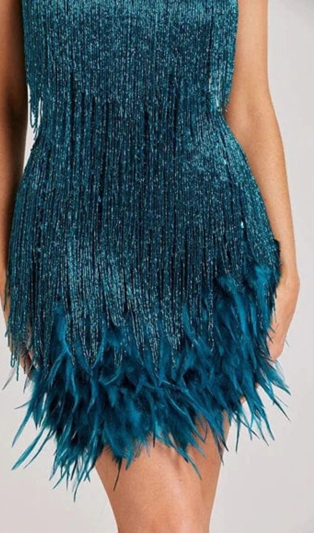 Tassel Feather Mini Dress in Dark Green - Image 8