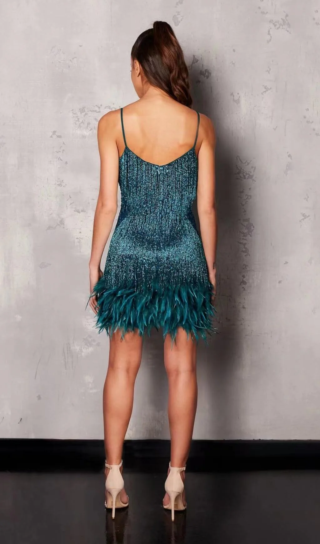 Tassel Feather Mini Dress in Dark Green - Image 9