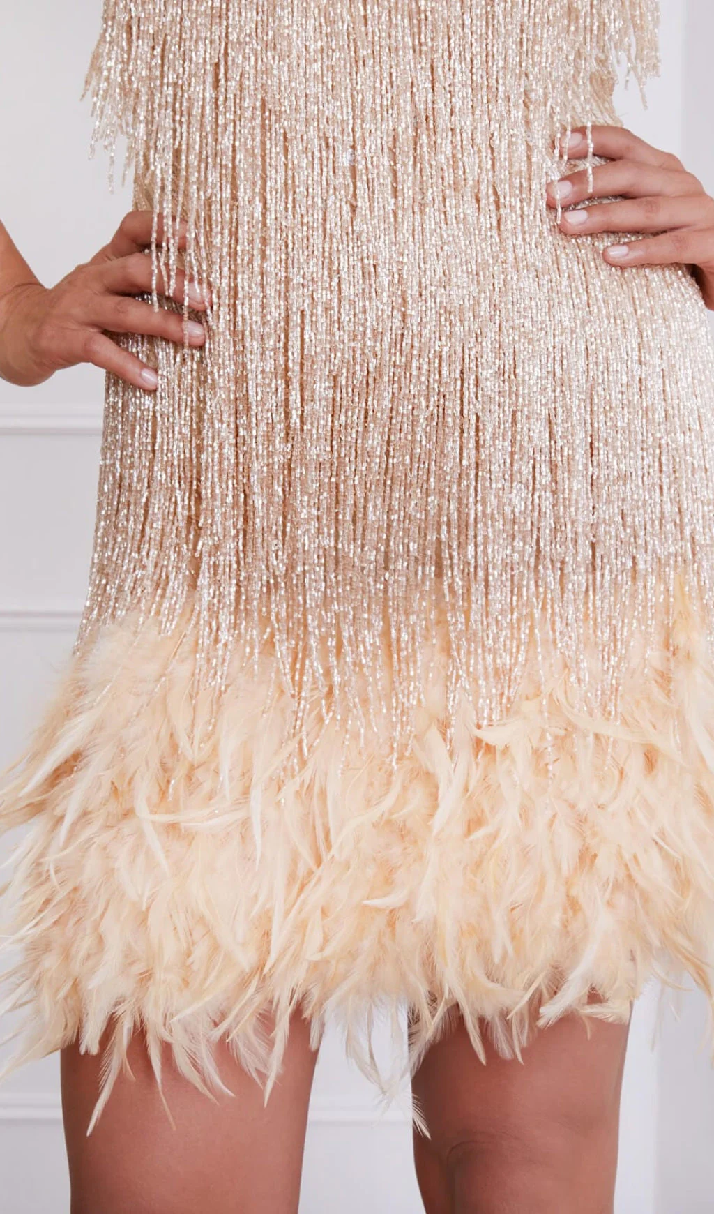 Tassel Feather Mini Dress in Beige - Image 10