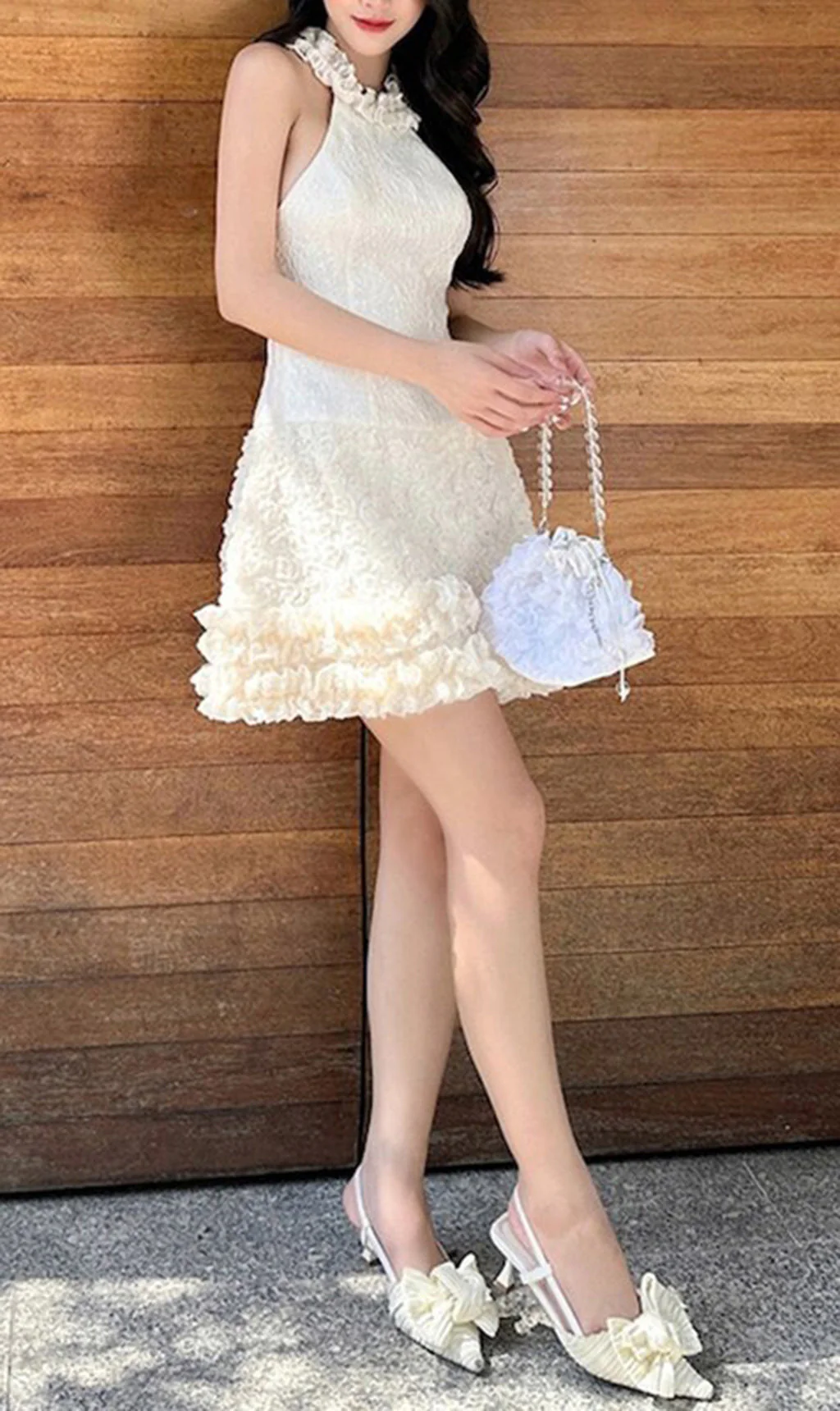 Summer Sleeveless Ruffle Collar Jacquard Mini Dress - Image 2