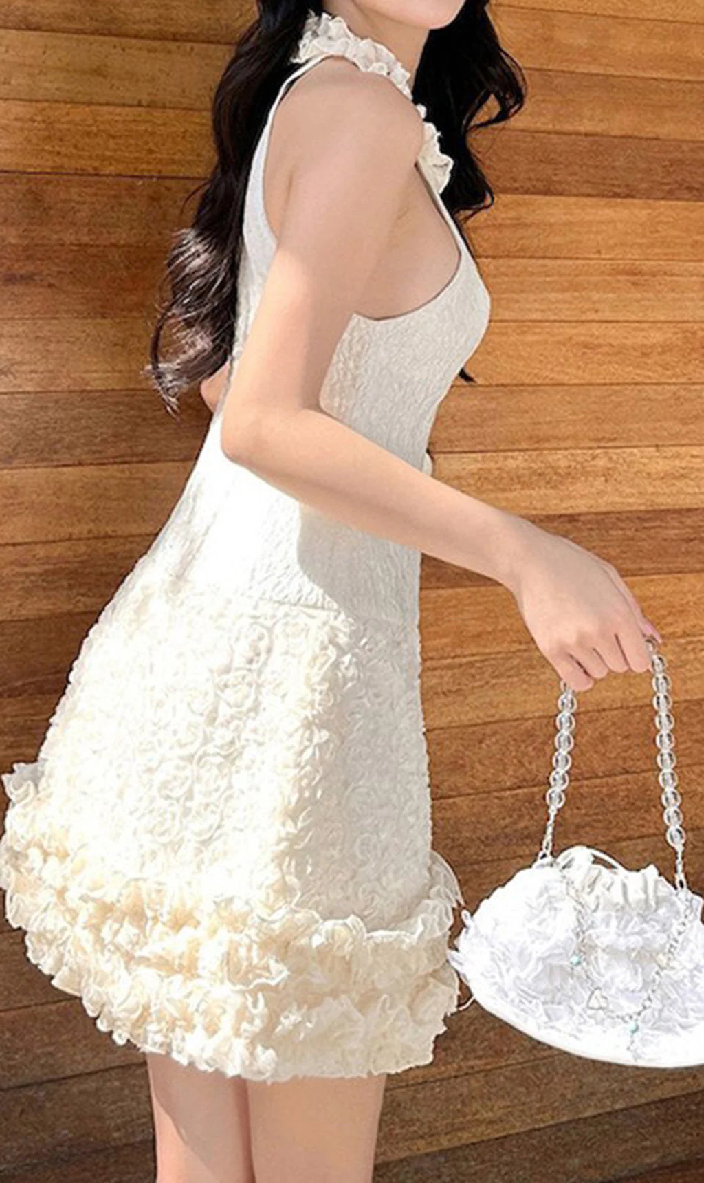 Summer Sleeveless Ruffle Collar Jacquard Mini Dress - Image 3