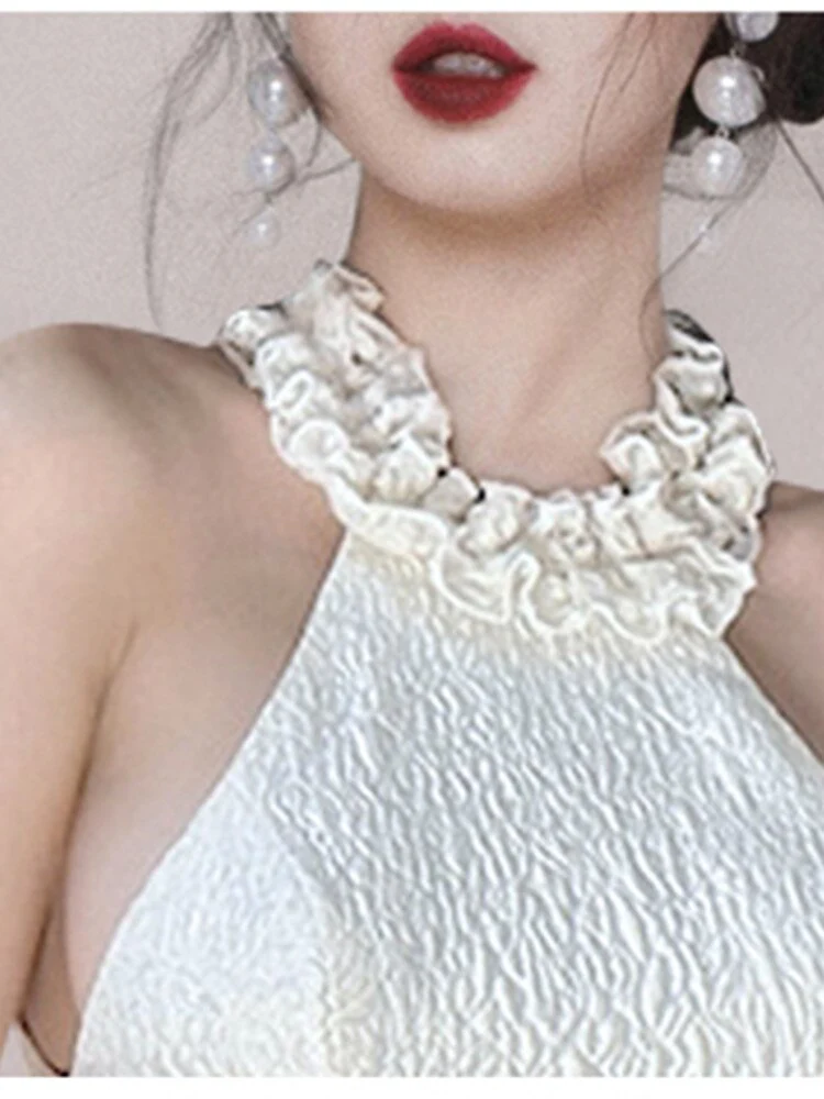 Summer Sleeveless Ruffle Collar Jacquard Mini Dress - Image 5