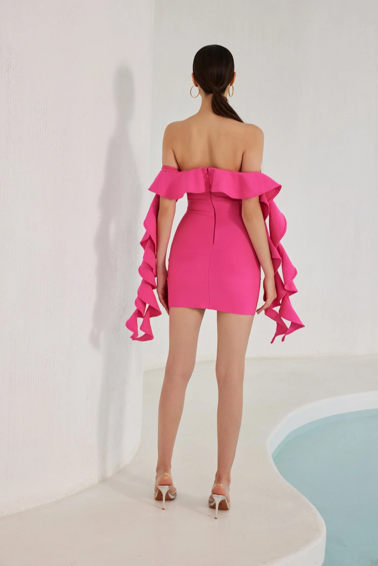 Nessa Off Shoulder Ruffle Mini Bandage Dress - Pink - Image 5