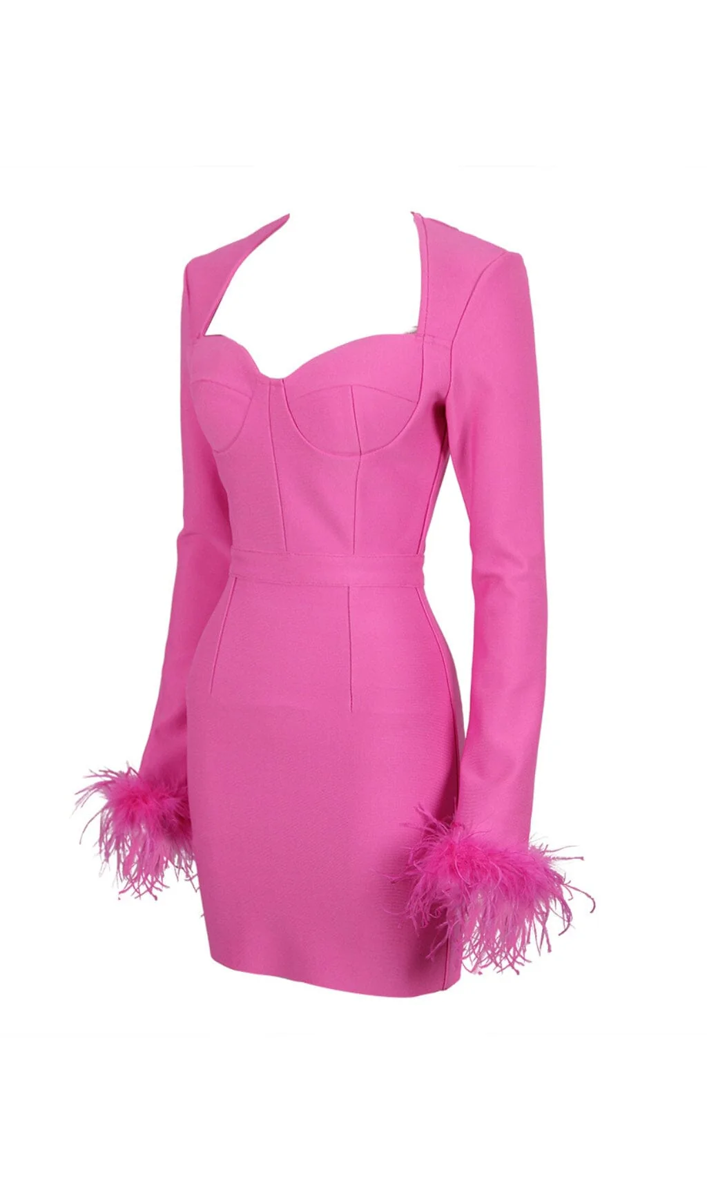 Stretch Long Sleeves Mini Dress in HYPER Pink - Image 6