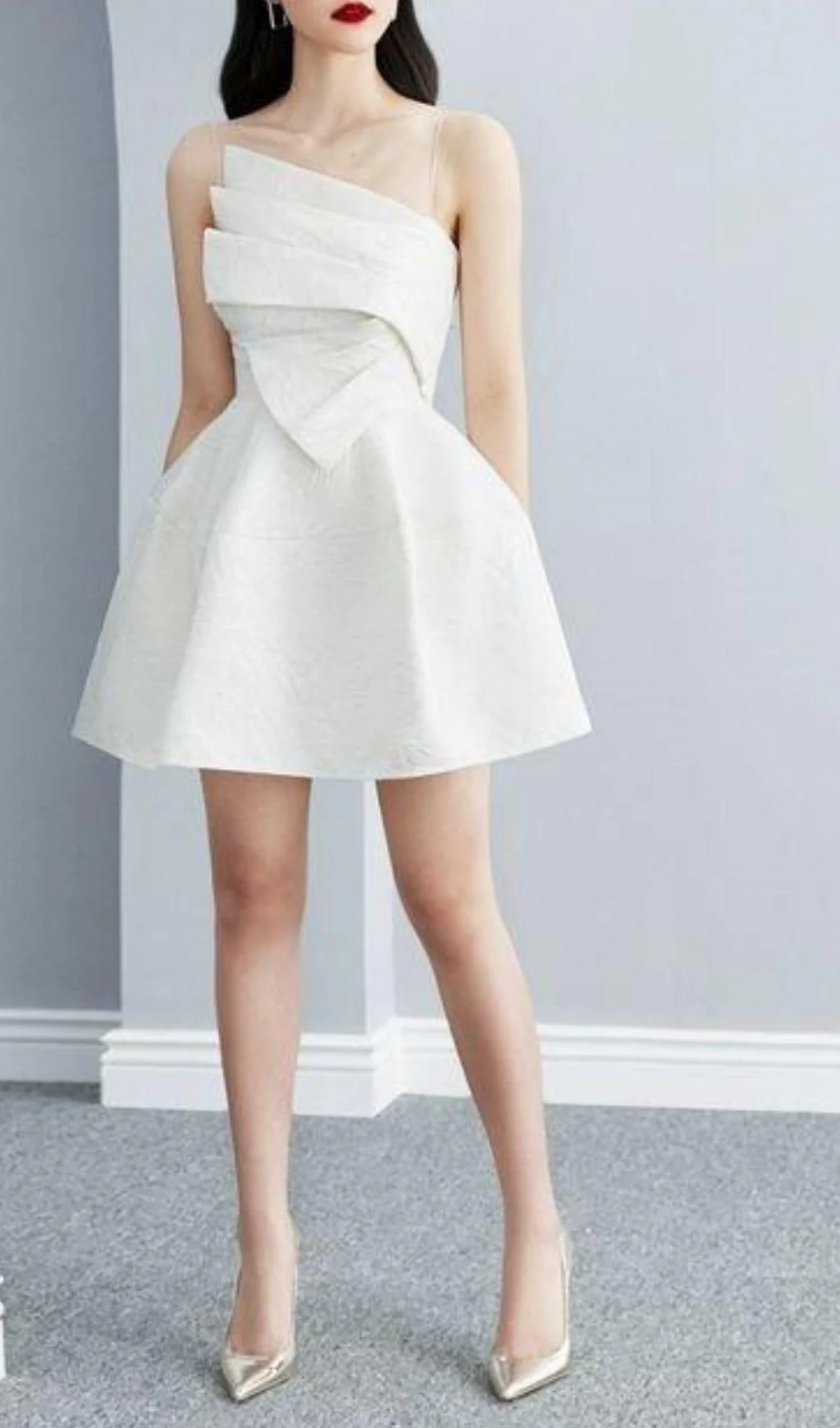 Strapy Hem Mini Dress in White - Image 2