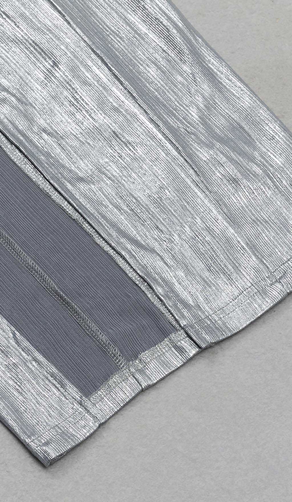 Strappy Spilt Midi Dress in Metallic Silver - Image 10