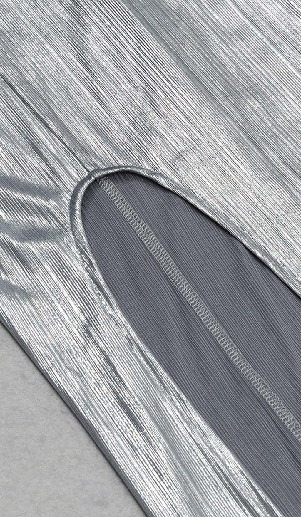 Strappy Spilt Midi Dress in Metallic Silver - Image 11