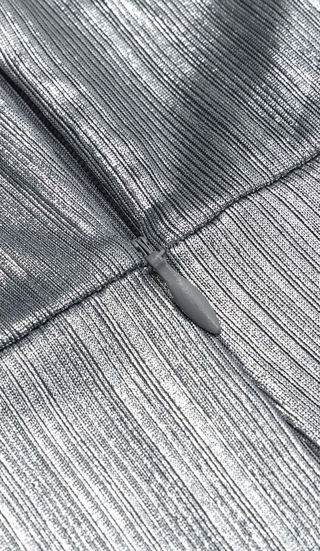 Strappy Spilt Midi Dress in Metallic Silver - Image 12