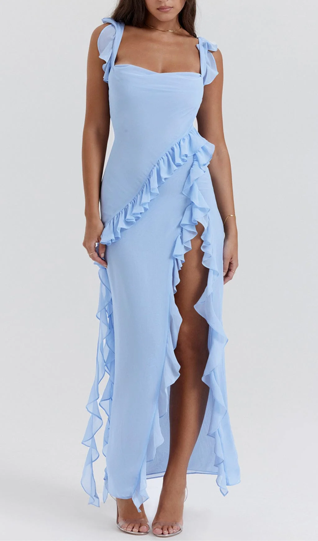 SOFT Blue Ruffle Maxi Dress - Image 3